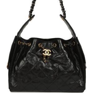 Pre-owned Chanel Small 25 Hobo Bag Black Shiny Crumpled Calfskin Mixed Metal Hardware