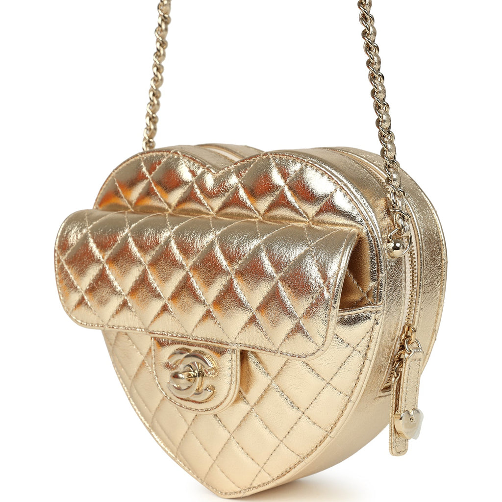Chanel CC In Love Large Heart Bag with Chain Gold Metallic Lambskin Light Gold Hardware - Image 6