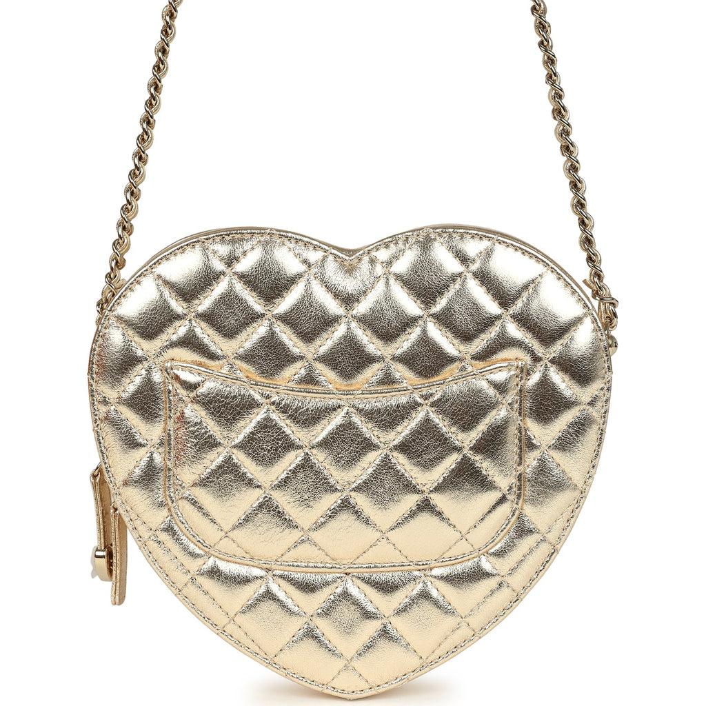 Chanel CC In Love Large Heart Bag with Chain Gold Metallic Lambskin Light Gold Hardware - Image 5