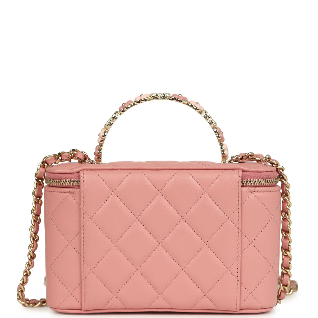Chanel Flower Top Handle Long Vanity Case with Chain Pink Lambskin Light Gold Hardware - Image 5