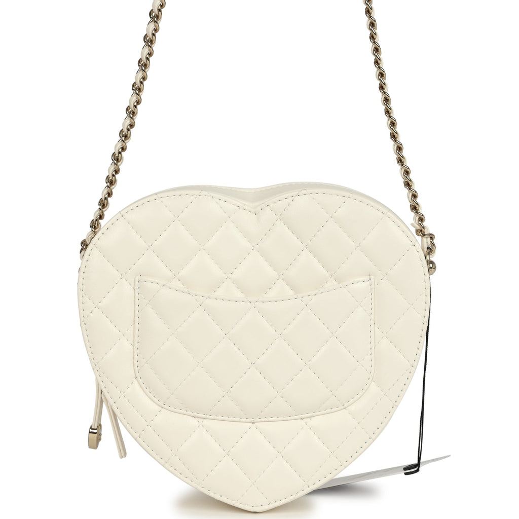 Chanel CC In Love Large Heart Bag with Chain White Lambskin Light Gold Hardware - Image 5