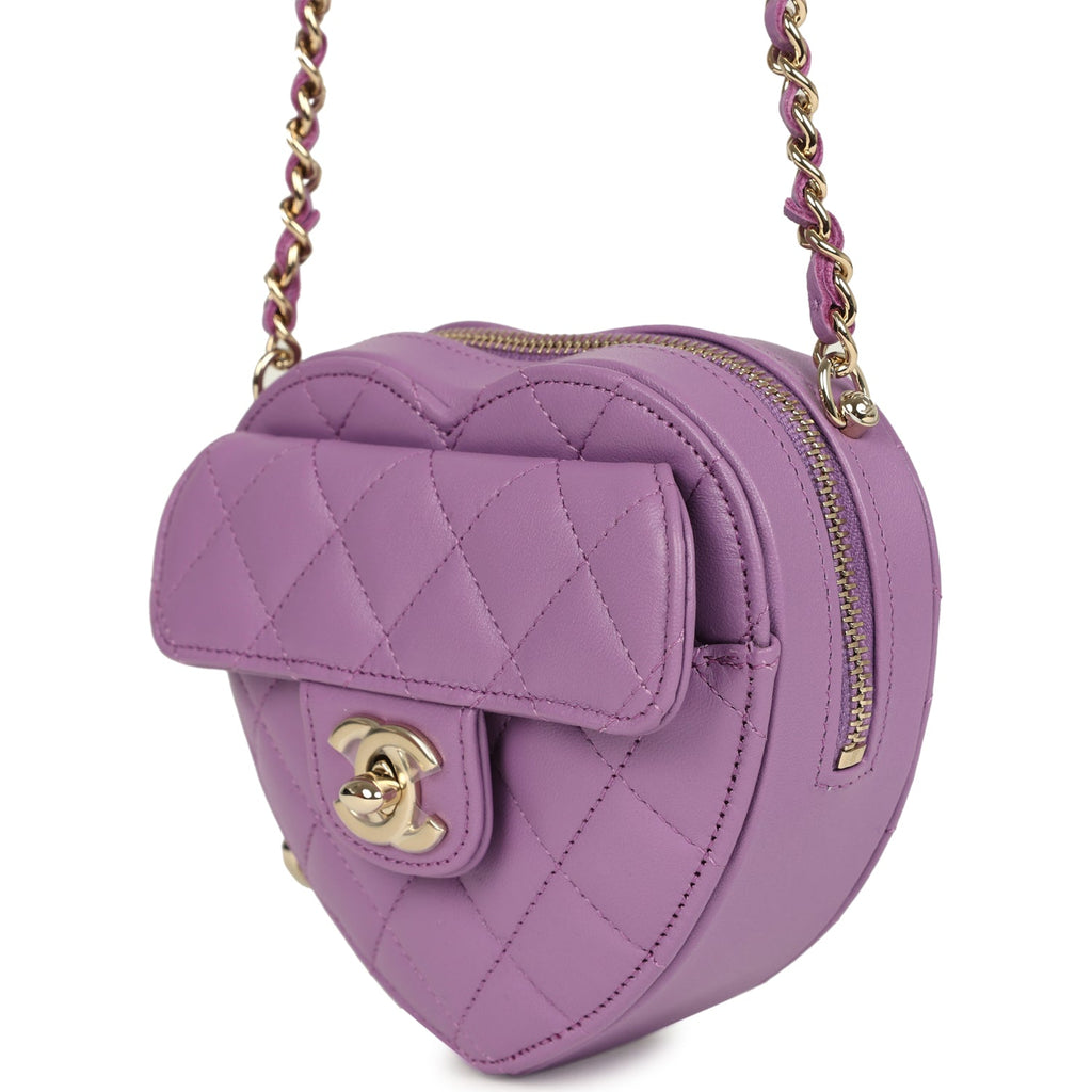 Chanel CC In Love Small Heart Bag with Chain Purple Lambskin Light Gold Hardware - Image 6