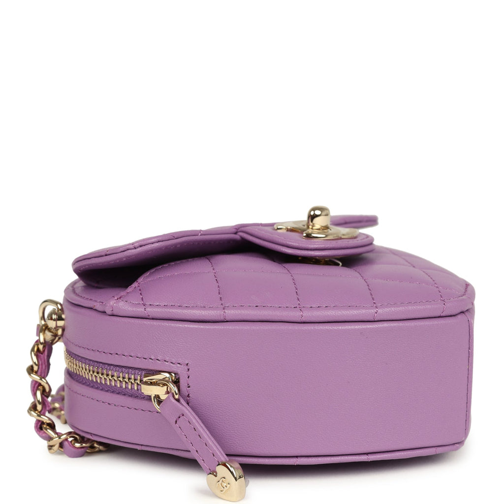 Chanel CC In Love Small Heart Bag with Chain Purple Lambskin Light Gold Hardware - Image 8