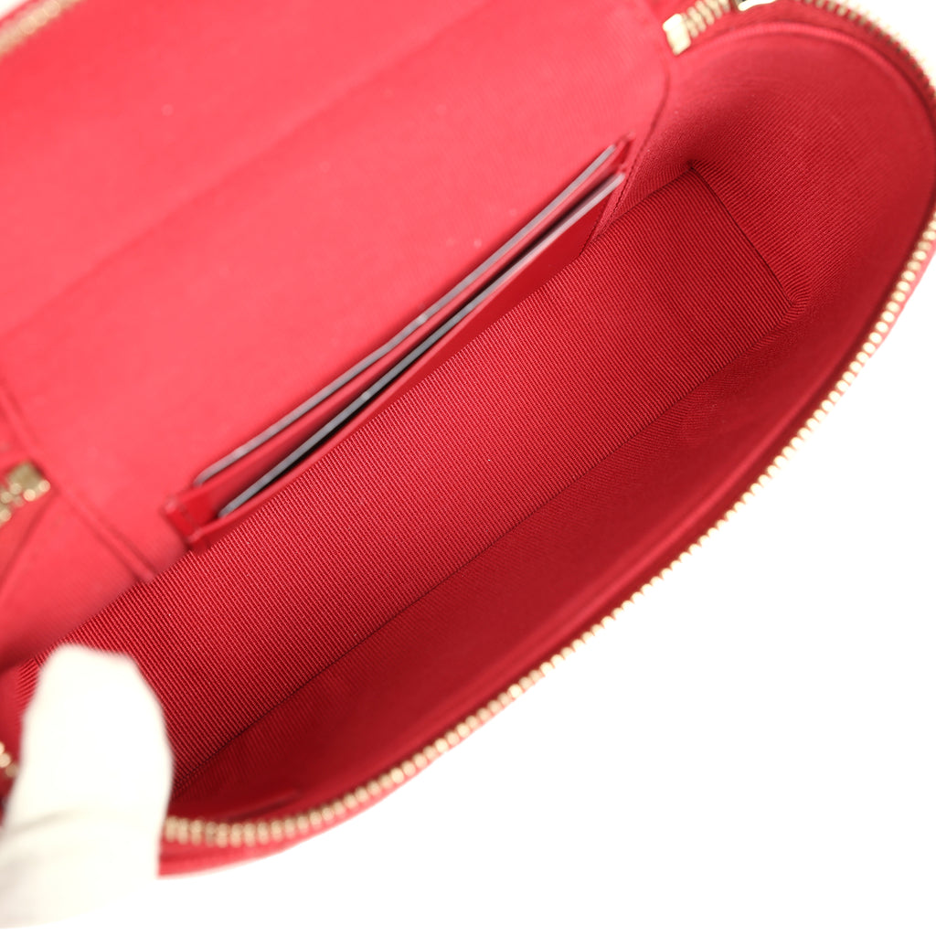 Chanel Top Handle Long Vanity Case with Chain Red Shiny Caviar Light Gold Hardware - Image 8