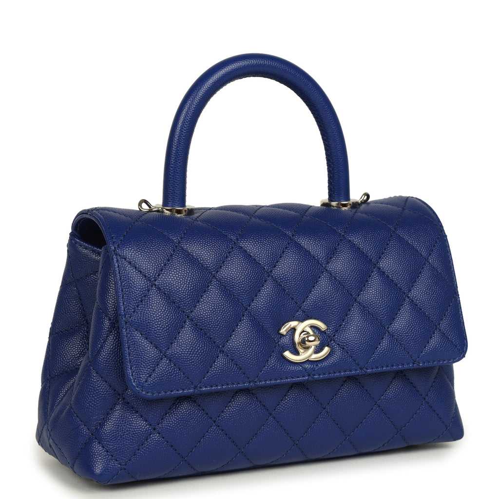 Chanel Small Coco Top Handle Flap Bag Dark Blue Shiny Caviar Light Gold Hardware - Image 3
