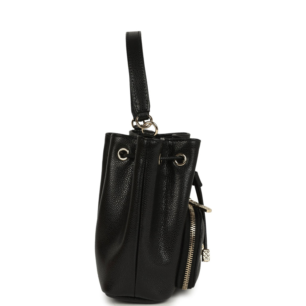 Chanel Mini Top Handle Bucket Bag with Chain Black Shiny Caviar Light Gold Hardware - Image 4