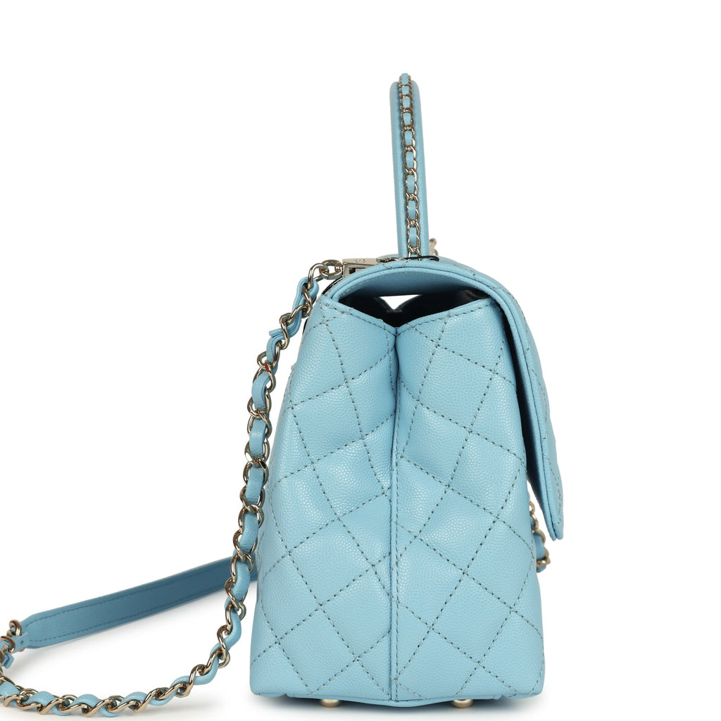 Chanel Medium Coco Top Handle Flap Bag Light Blue Shiny Caviar Light Gold Hardware - Image 4