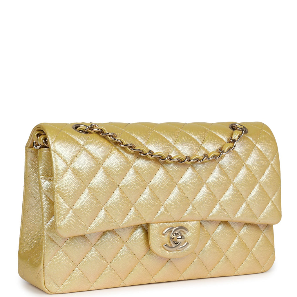 Chanel Medium Classic Double Flap Bag Yellow Iridescent Caviar Light Gold Hardware - Image 3