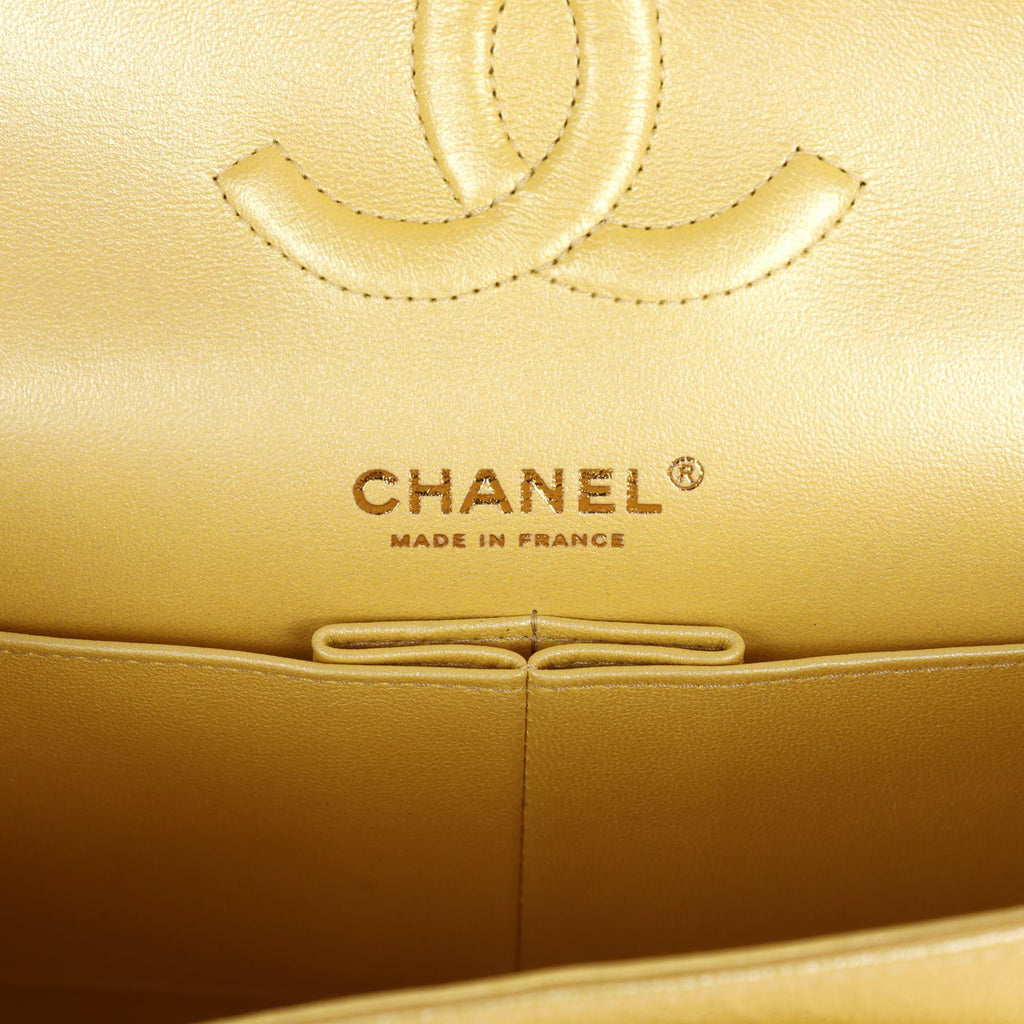 Chanel Medium Classic Double Flap Bag Yellow Iridescent Caviar Light Gold Hardware - Image 9