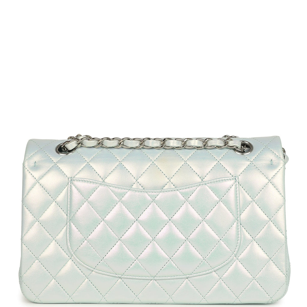 Pre-owned Chanel Medium Classic Double Flap Bag Light Blue Iridescent Calfskin Silver Hardware - Image 5