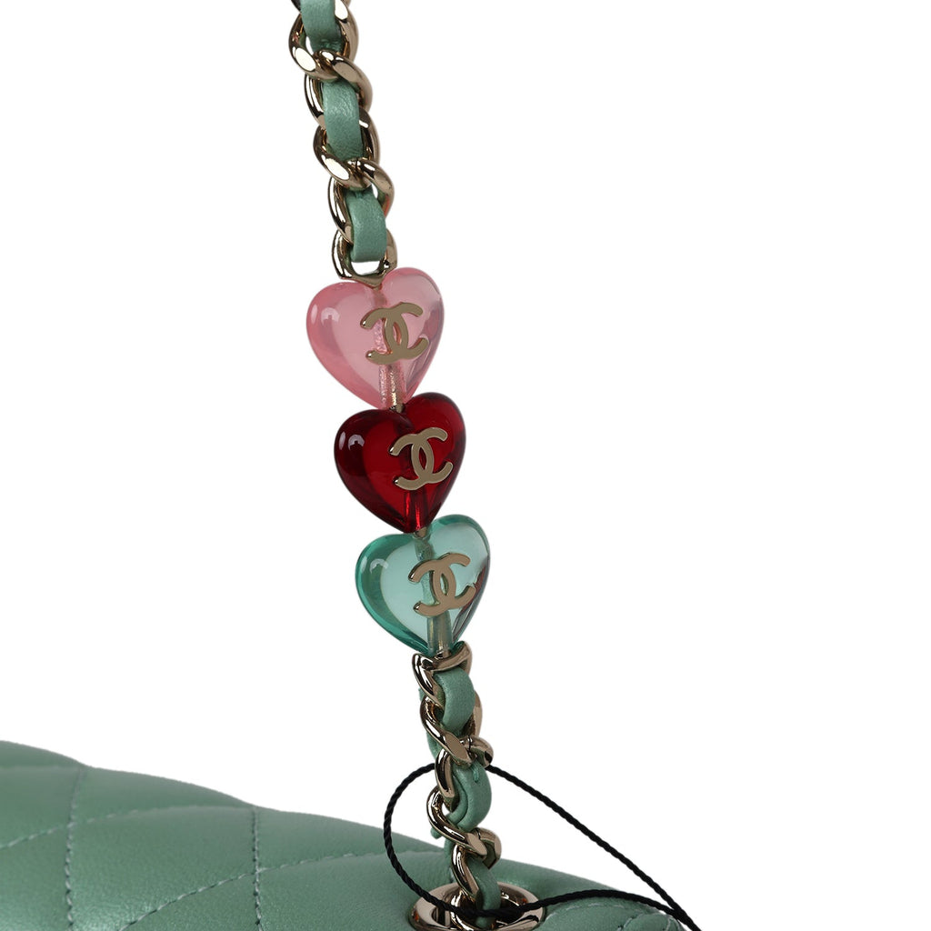 Chanel Candy Heart Mini Flap Bag Turquoise Lambskin Enamel and Light Gold Hardware - Image 10