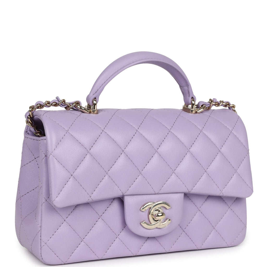 Chanel Mini Rectangular Flap Bag with Top Handle Lilac Lambskin Light Gold Hardware - Image 3