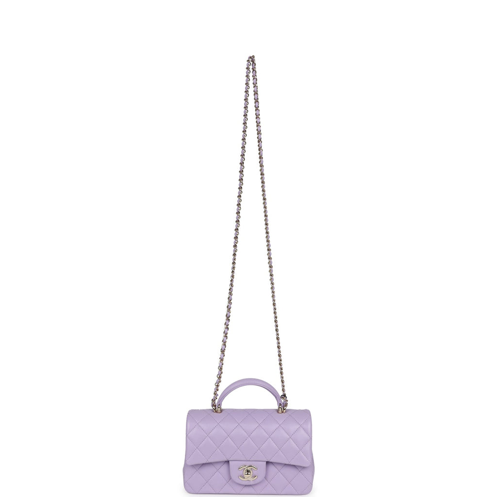Chanel Mini Rectangular Flap Bag with Top Handle Lilac Lambskin Light Gold Hardware - Image 8