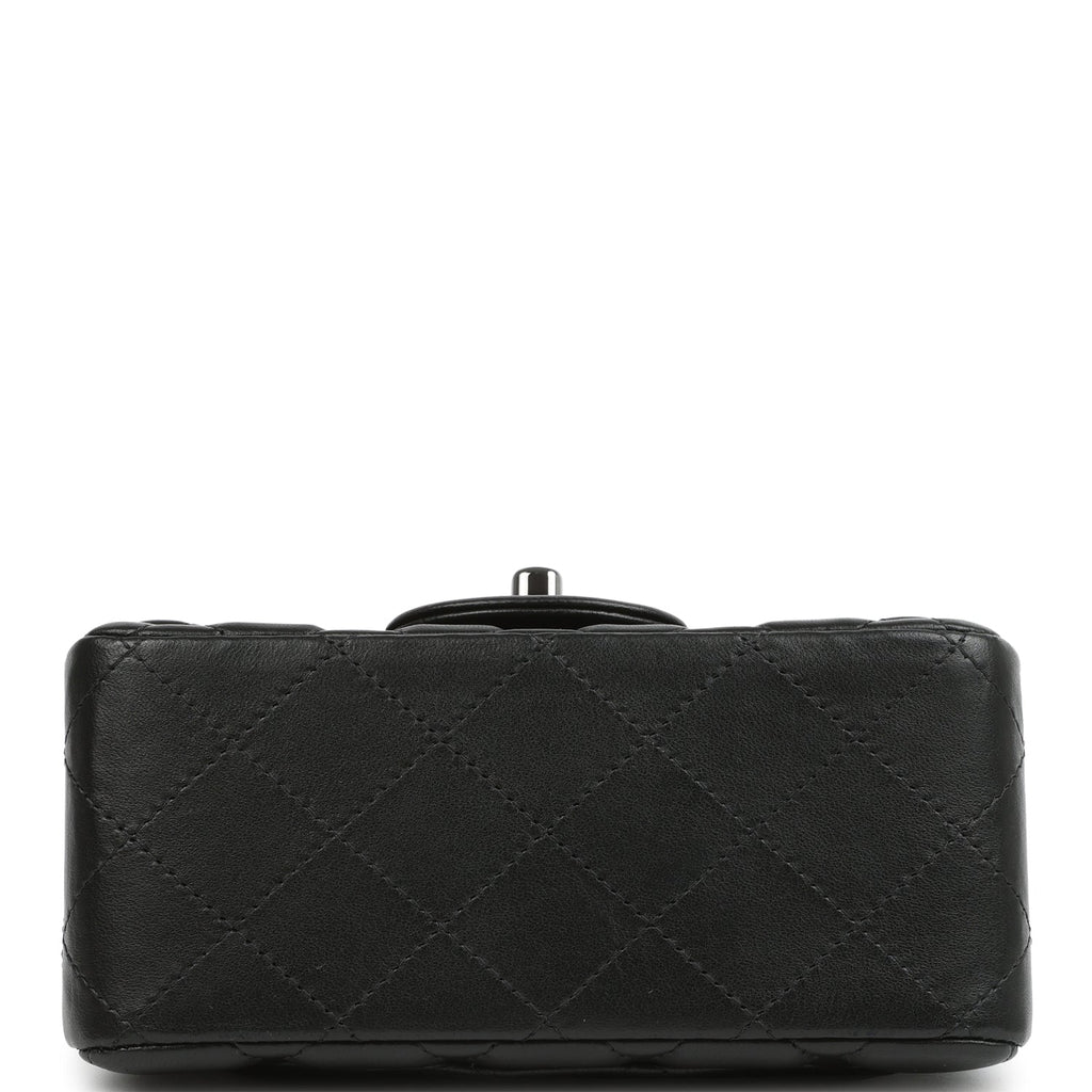 Pre-owned Chanel Mini Classic Square Flap Bag Black Lambskin Ruthenium Hardware - Image 7