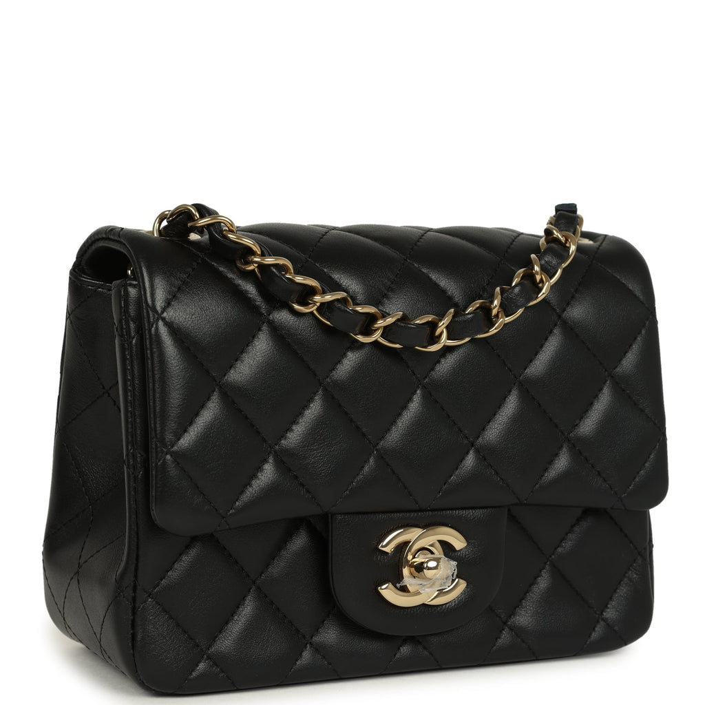Chanel Mini Classic Square Flap Bag Black Lambskin Light Gold Hardware - Image 3