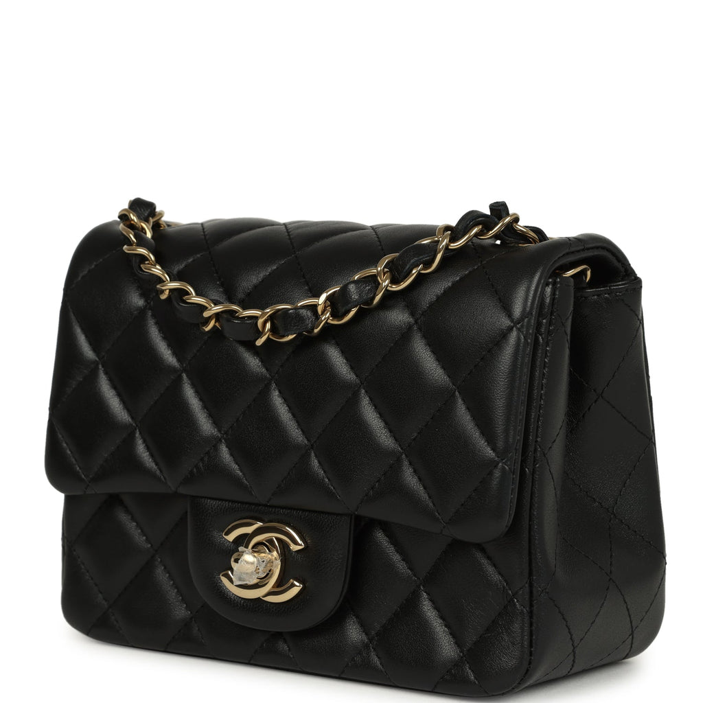Chanel Mini Classic Square Flap Bag Black Lambskin Light Gold Hardware - Image 6