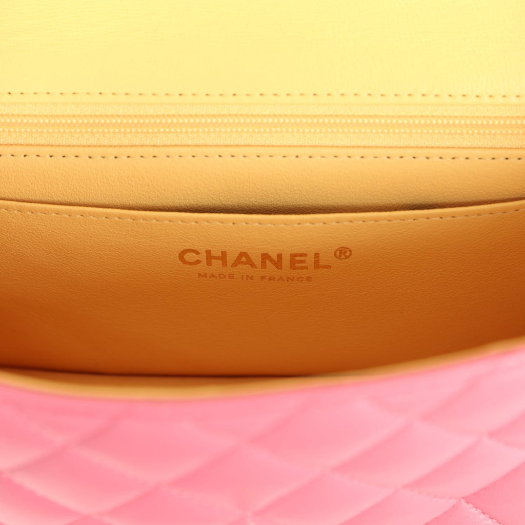 Chanel Mini Classic Rectangular Flap Bag Pink and Yellow Lambskin Iridescent Hardware - Image 10