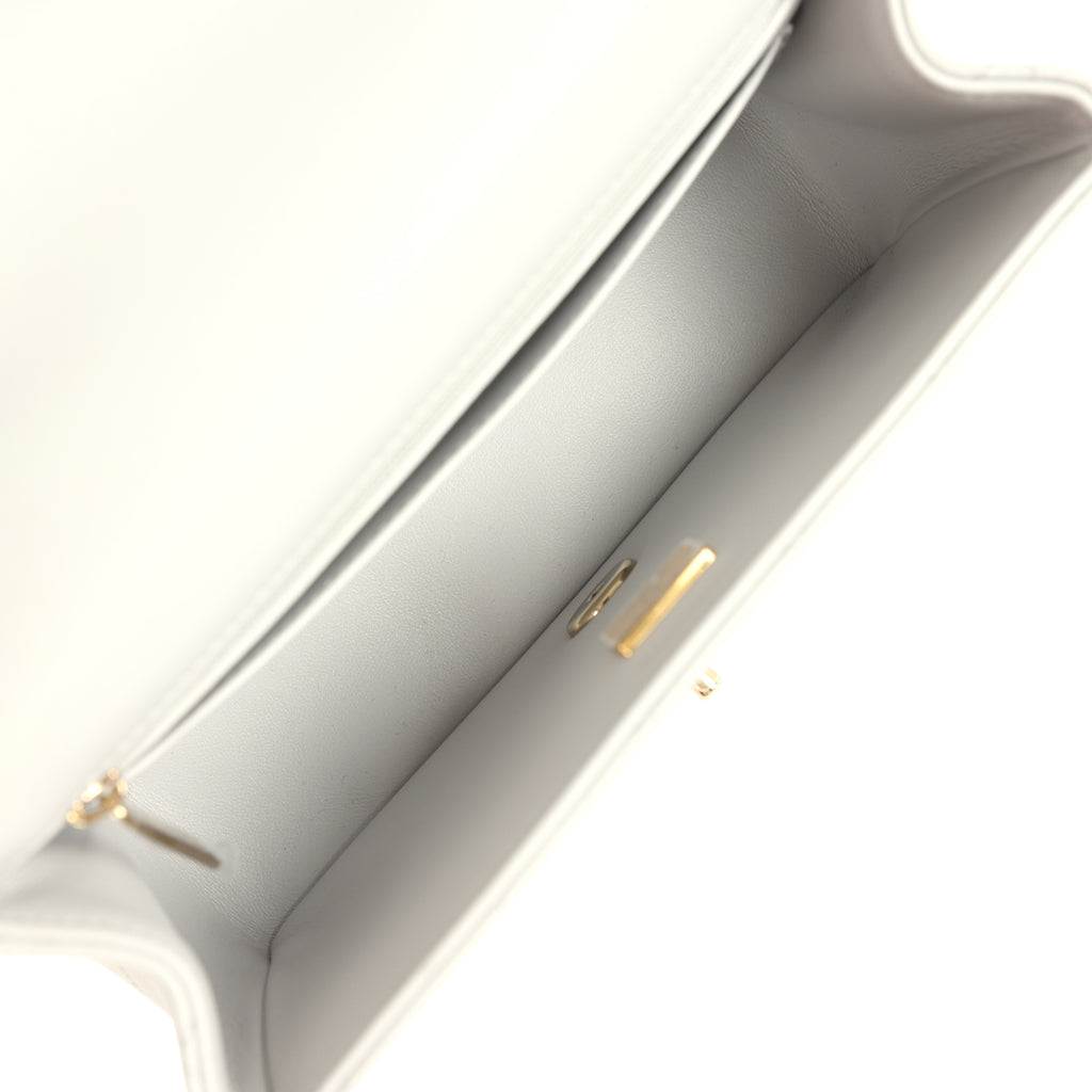 Chanel Mini Rectangular Flap Bag with Top Handle Light Grey Lambskin Light Gold Hardware - Image 9