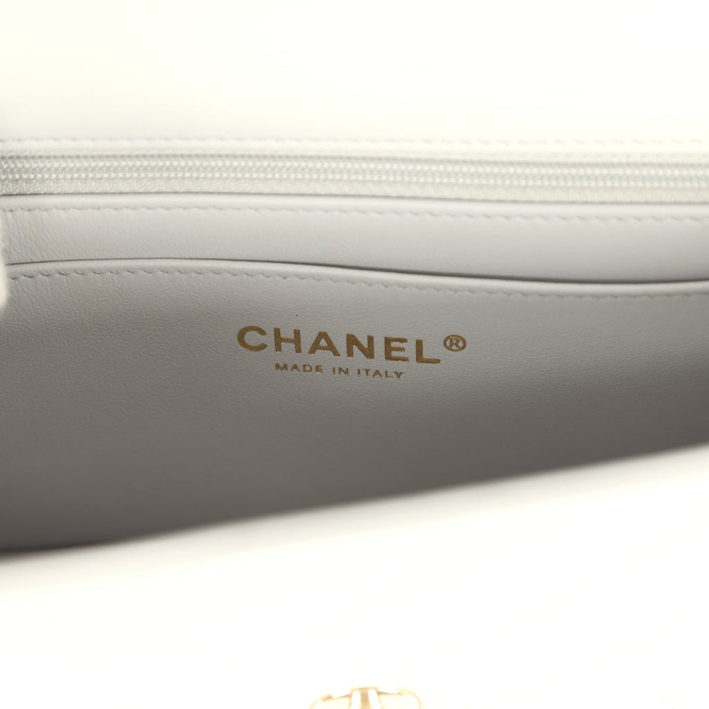 Chanel Mini Rectangular Flap Bag with Top Handle Light Grey Lambskin Light Gold Hardware - Image 10