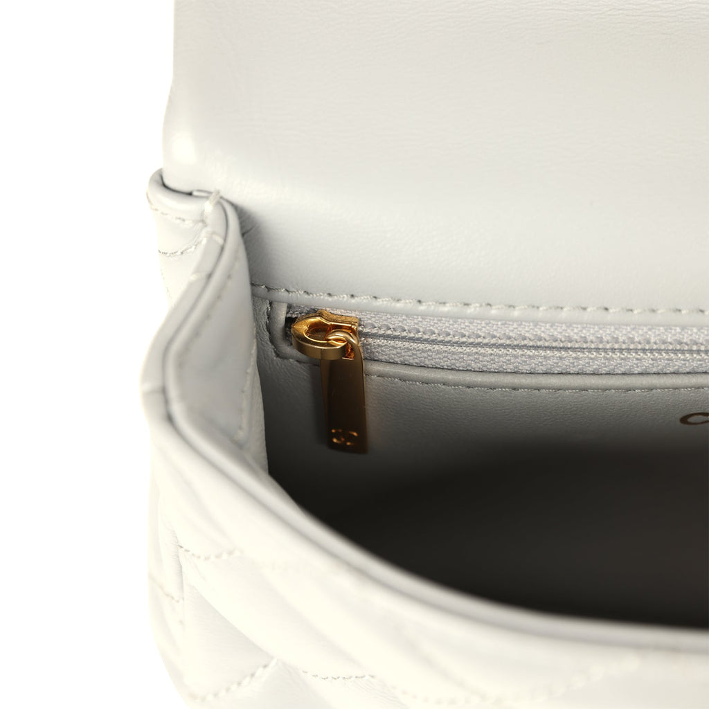 Pre-owned Chanel Mini CC Rectangular Flap Bag with Top Handle Light Grey Lambskin Gold Hardware - Image 11