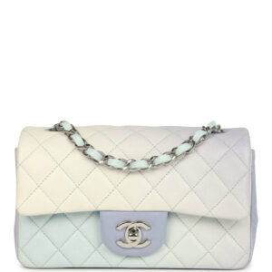 Pre-owned Chanel Mini Classic Rectangular Flap Bag Ombre Purple Iridescent Lambskin Silver Hardware