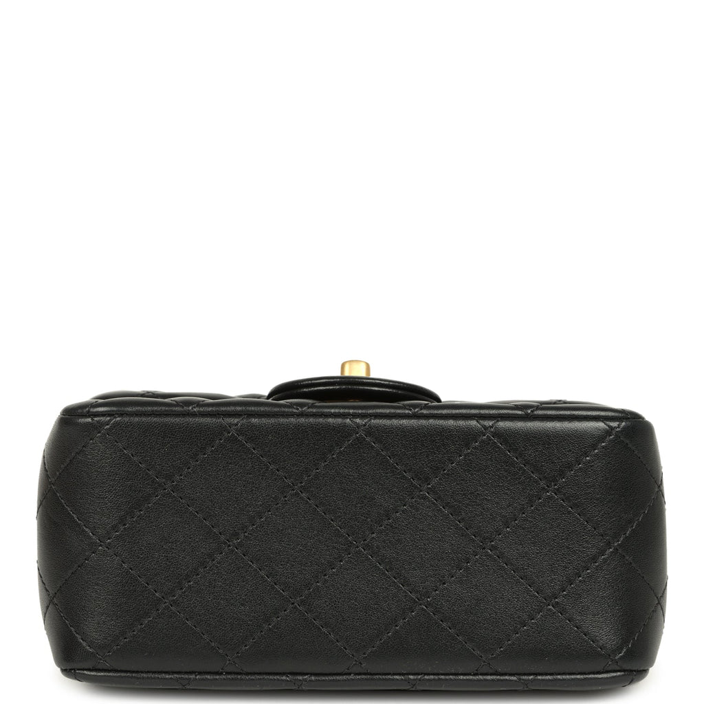 Chanel Mini Pearl Crush Square Flap Bag Black Shiny Lambskin Brushed Gold Hardware - Image 8