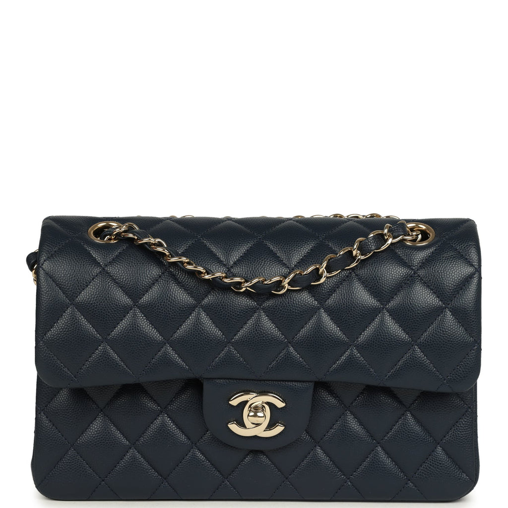 Pre-owned Chanel Small Classic Double Flap Bag Dark Blue Caviar Light Gold Hardware