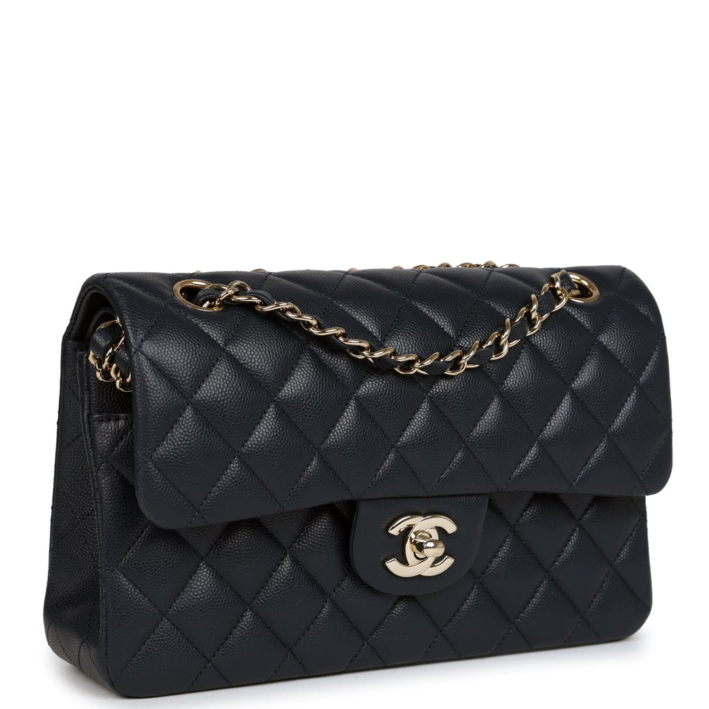 Pre-owned Chanel Small Classic Double Flap Bag Dark Blue Caviar Light Gold Hardware - Image 3