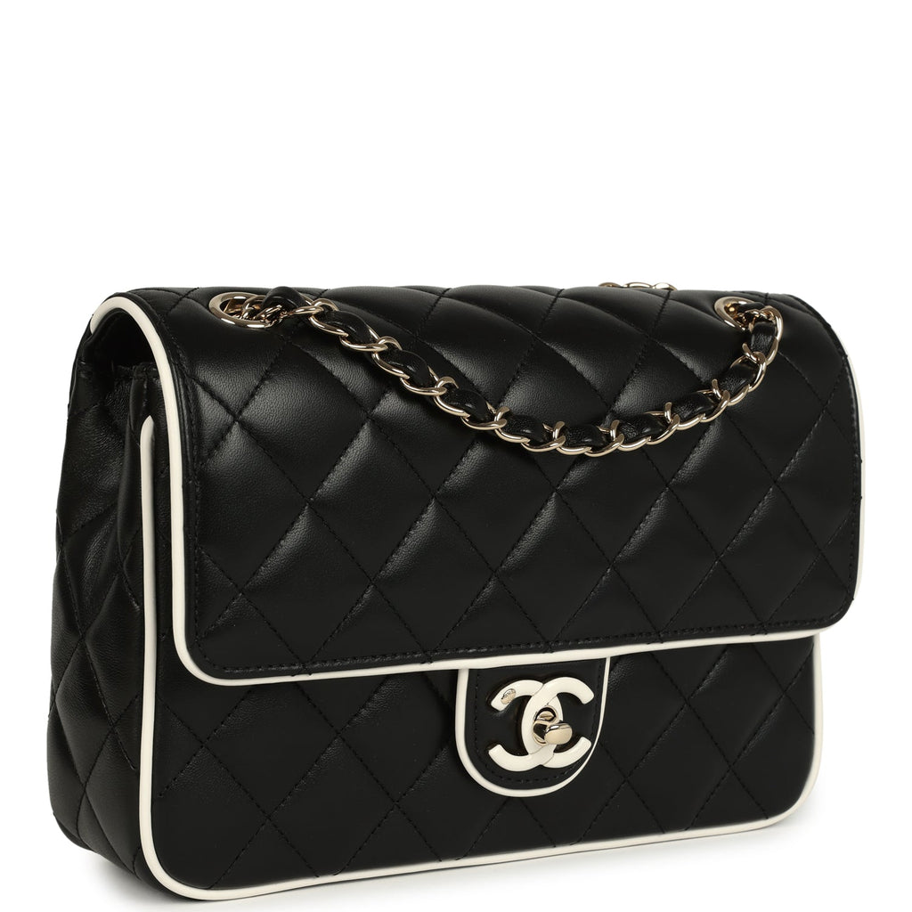 Chanel Small Graphic Frame Flap Bag Black and White Lambskin Light Gold Hardware - Image 3