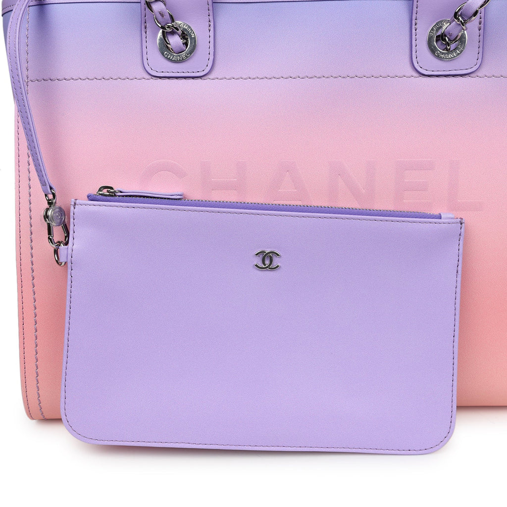 Chanel Small Deauville Shopping Tote Pink and Purple Ombre Calfskin Silver Hardware - Image 8