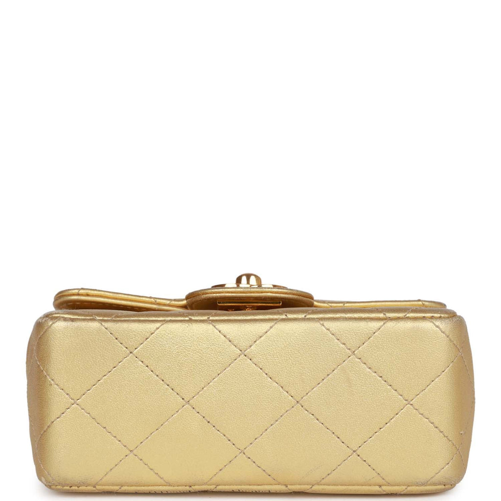 Vintage Chanel Mini Top Handle Kelly Child Flap Bag Gold Metallic Lambskin Gold Hardware - Image 7