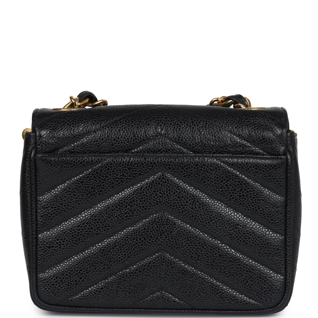 Vintage Chanel Square Chevron Envelope Flap Bag Black Caviar Gold Hardware - Image 5