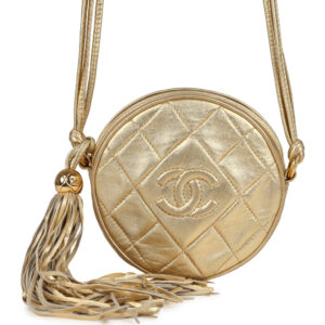 Vintage Chanel Mini CC Round Crossbody Bag Gold Lambskin Gold Hardware