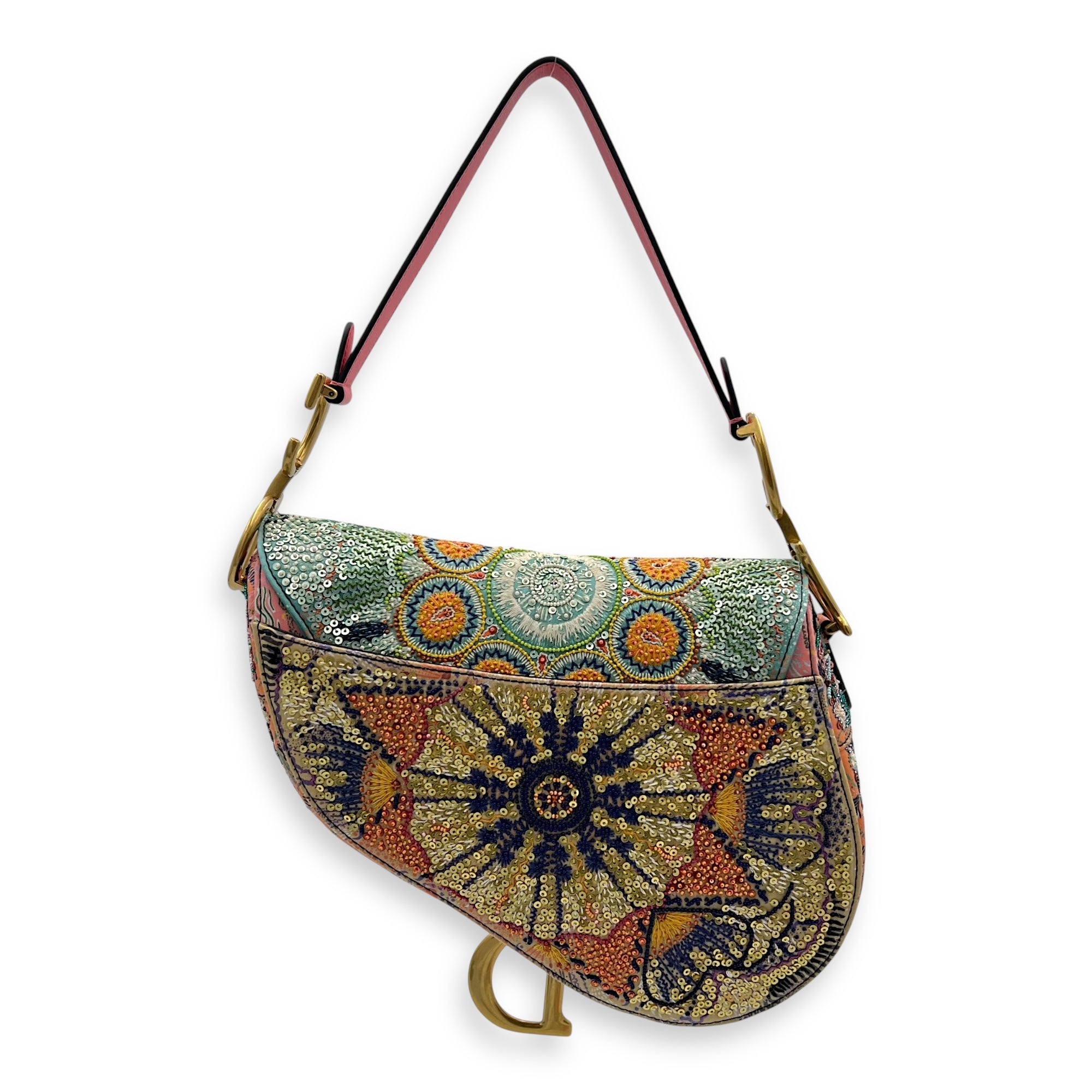 Saddle Shoulder Bag Medium Multi-colour in Beads, Gold hardware - Image 3