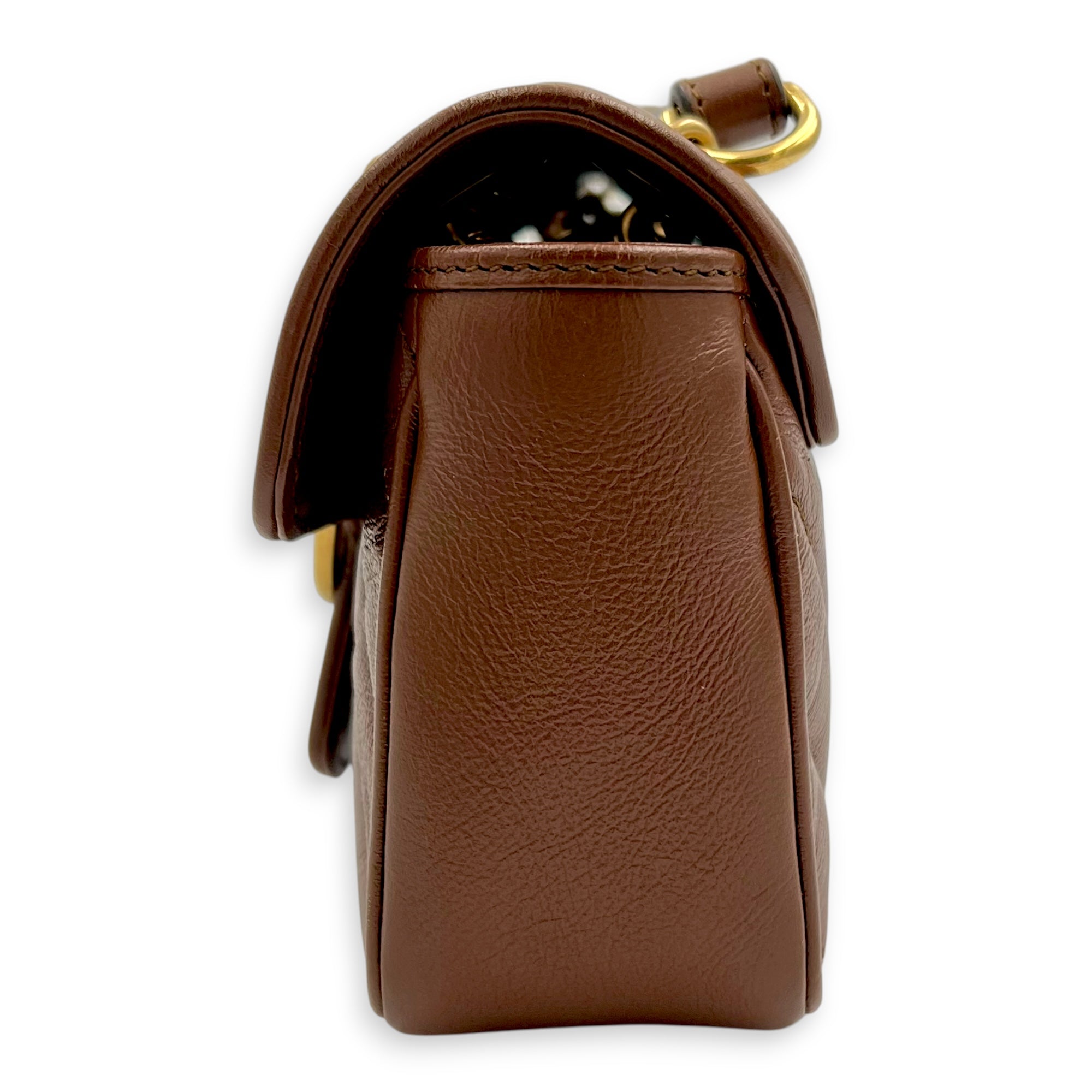 GG Marmont Mini Brown Shoulder Bag in Calfskin, Gold hardware - Image 5