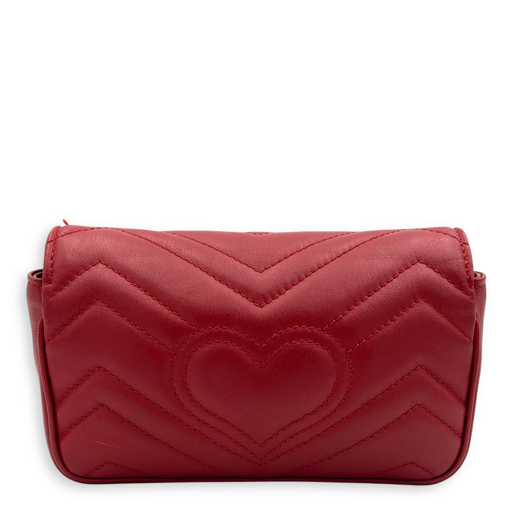 GG Marmont Super Mini Red Shoulder Bag in Calfskin, Gold hardware - Image 3