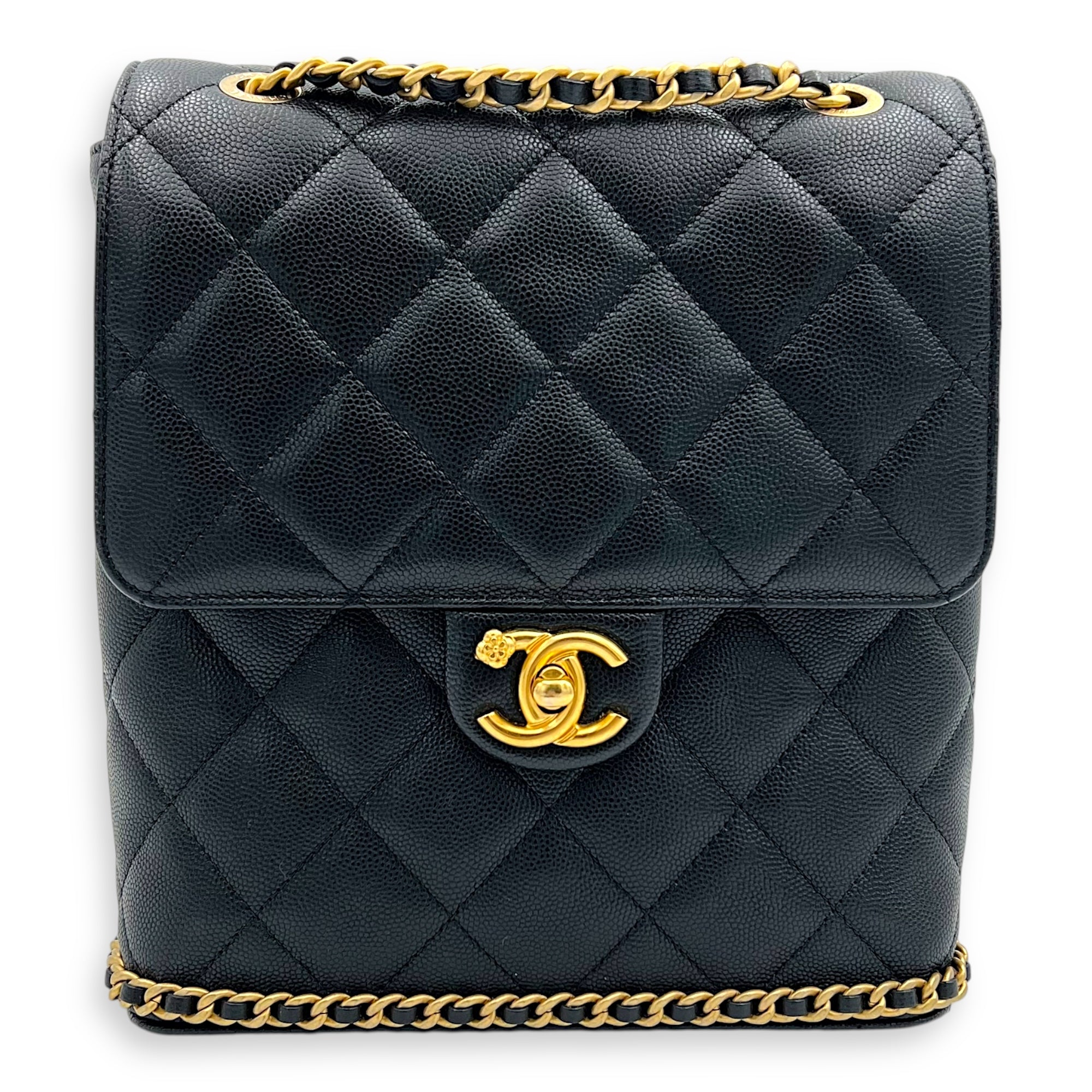 Quilted Seasonal Backpack Gold in Caviar Leather, Gold hardware