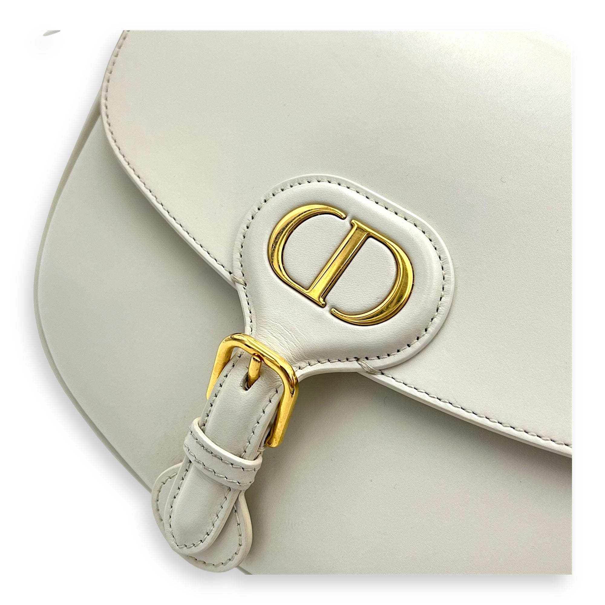 Bobby Medium White Crossbody Bag in Calfskin, Gold hardware - Image 8