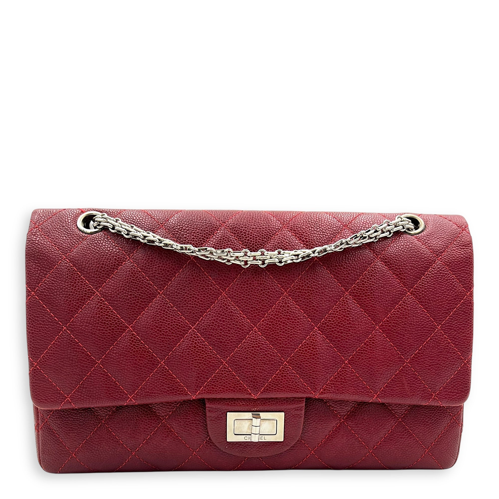 2.55 Shoulder Bag Red in Caviar Leather, Ruthenium hardware