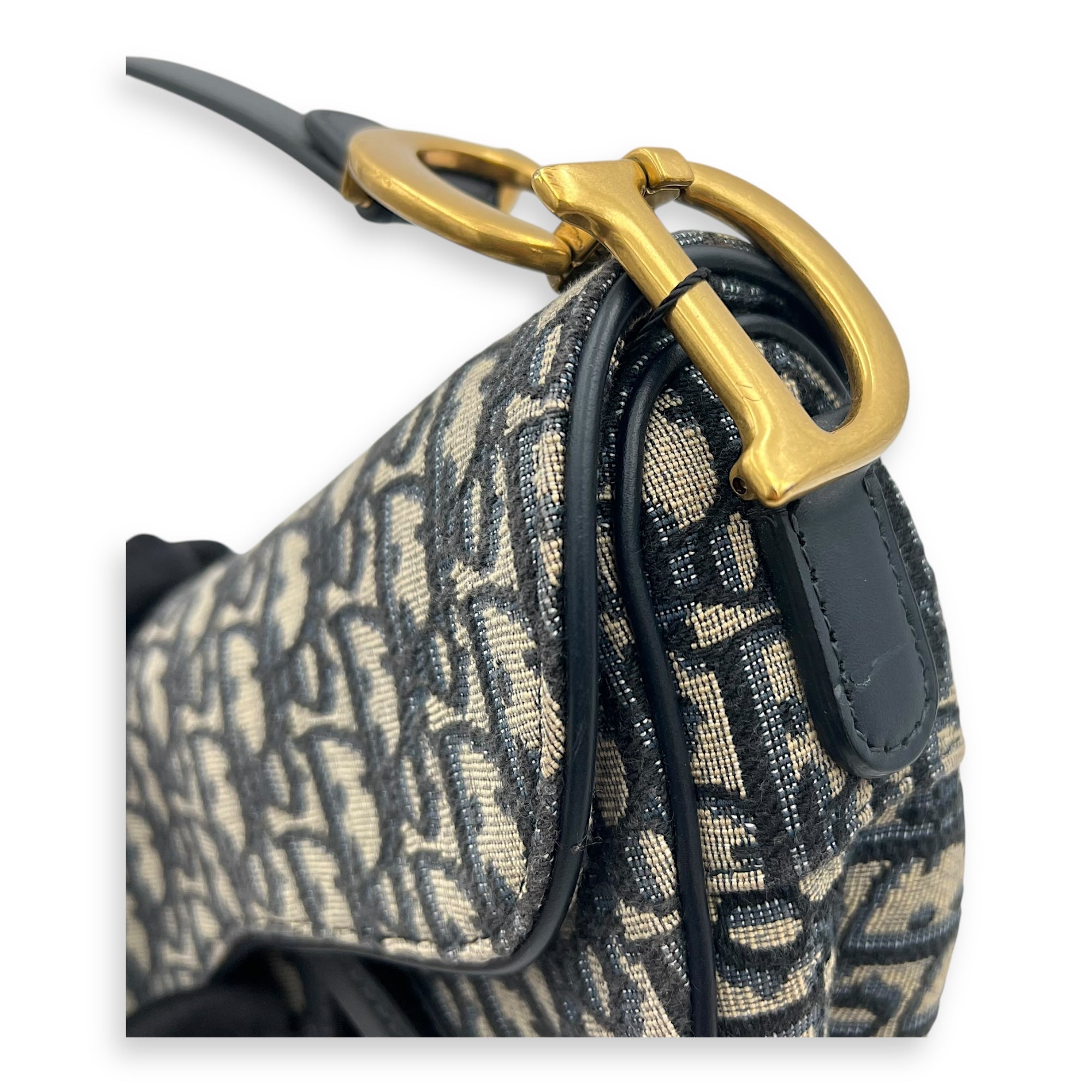Saddle Medium Blue Shoulder Bag in Jacquard, Gold hardware - Image 11