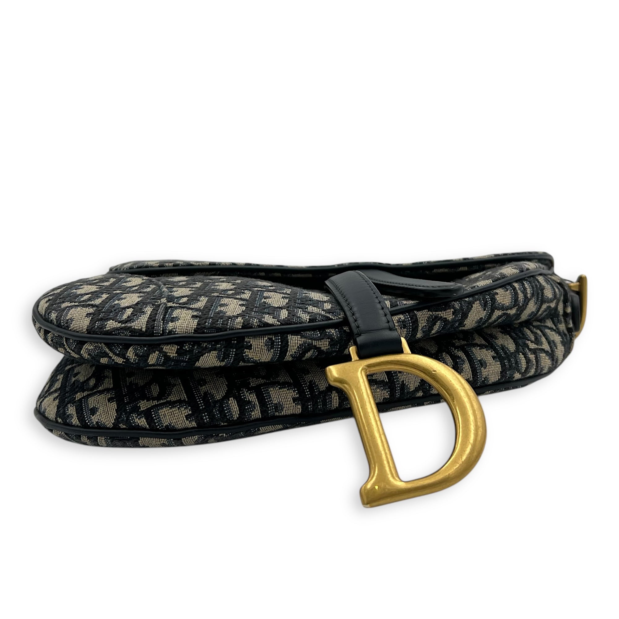 Saddle Medium Blue Shoulder Bag in Jacquard, Gold hardware - Image 6