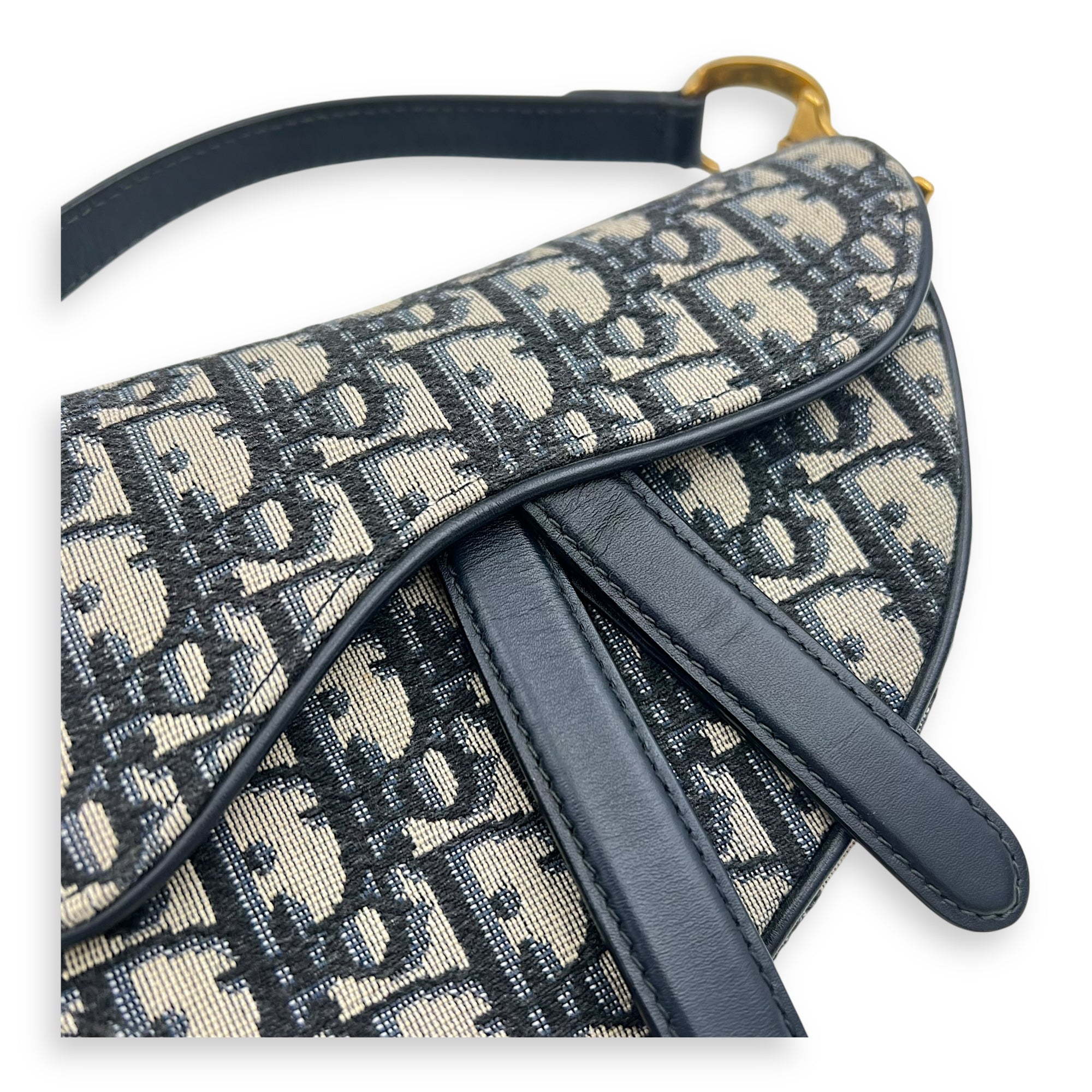 Saddle Top Handle Bag Mini Blue in Jacquard, Gold hardware - Image 9