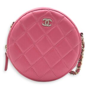 CC Round Crossbody Bag Pink in Lambskin, Gold hardware