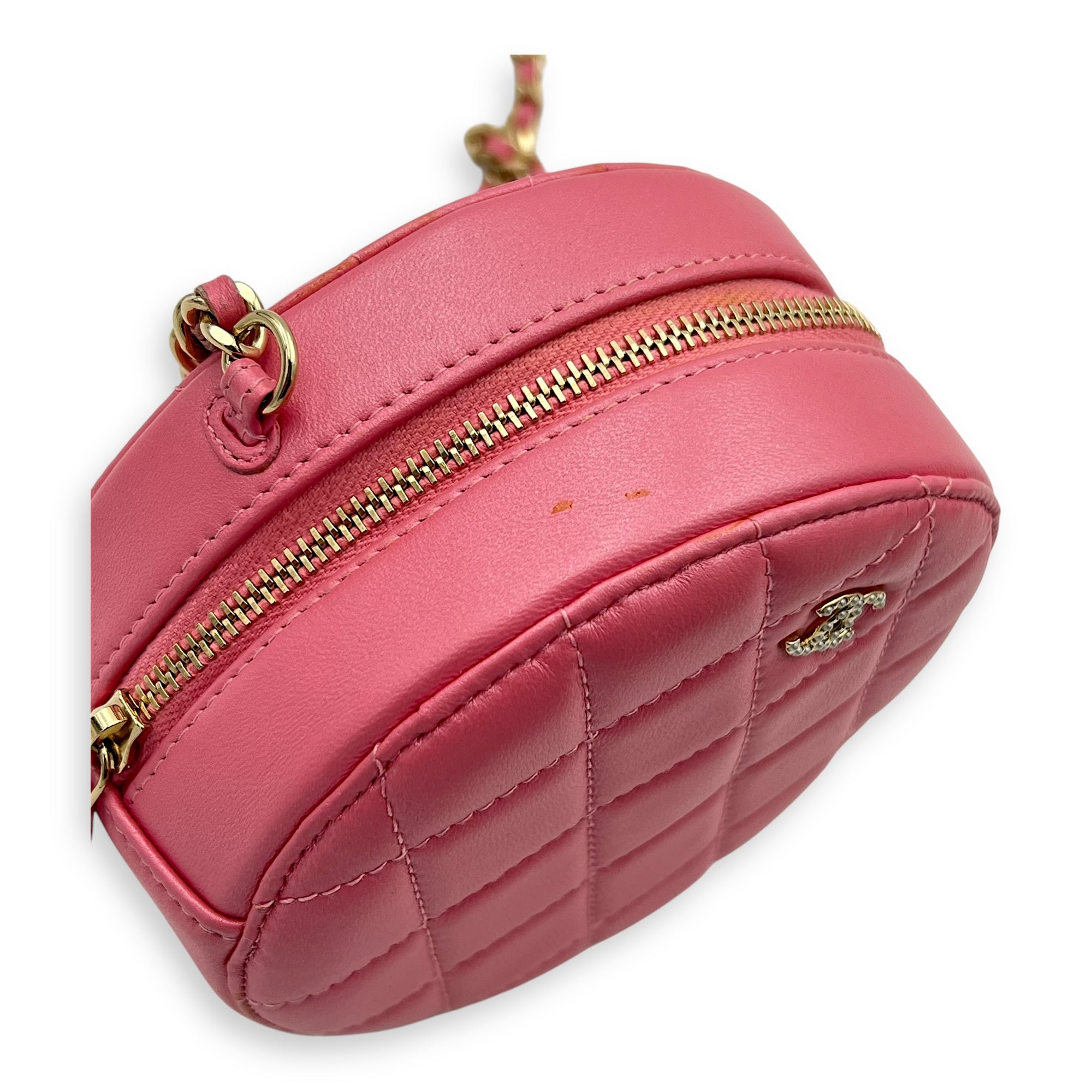 CC Round Crossbody Bag Pink in Lambskin, Gold hardware - Image 8