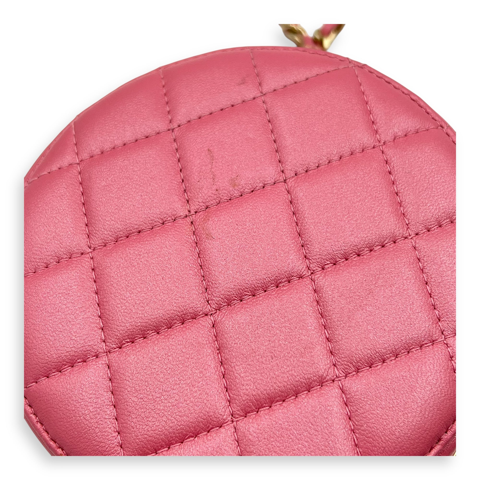 CC Round Crossbody Bag Pink in Lambskin, Gold hardware - Image 9