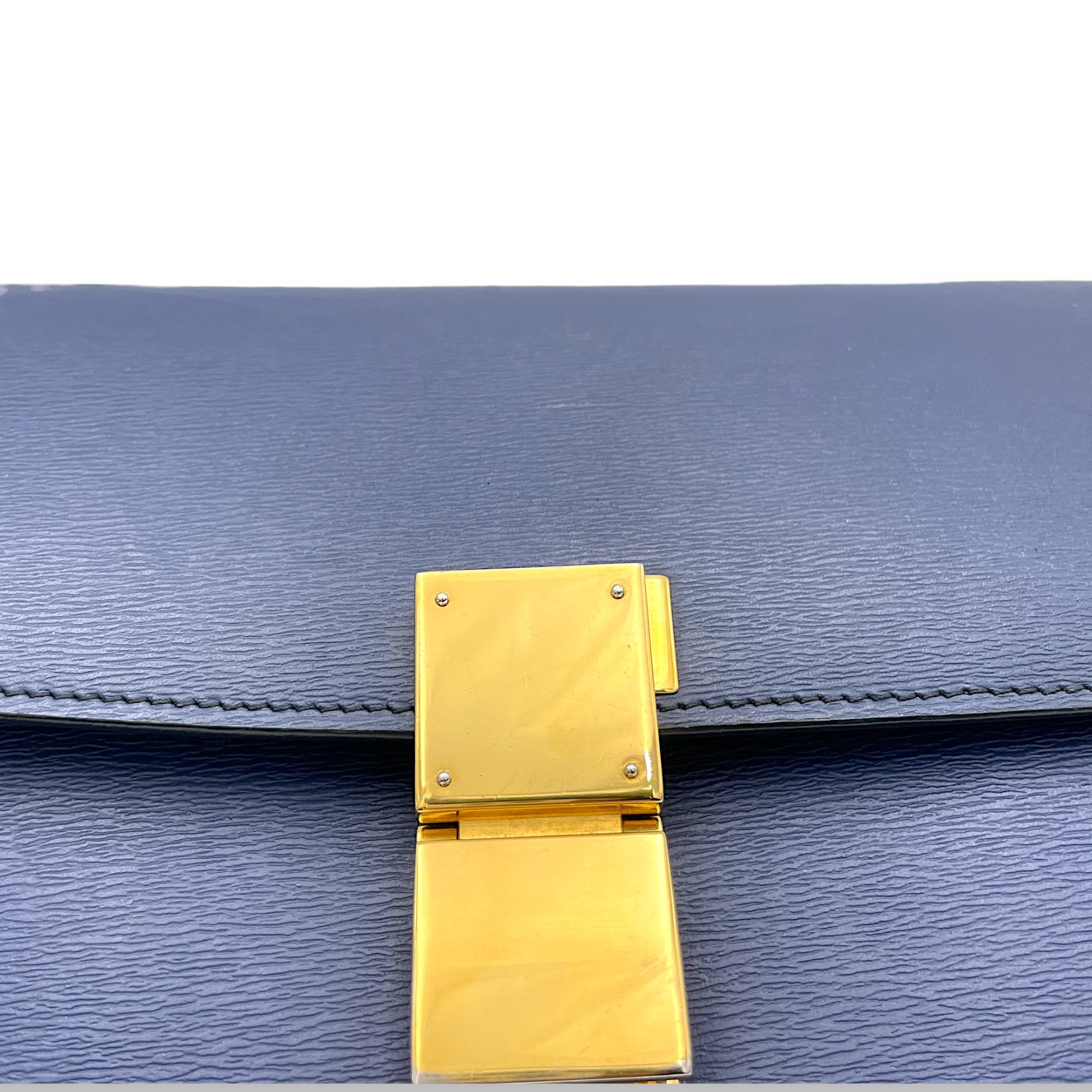 Box Medium Blue Crossbody Bag in Calfskin, Gold hardware - Image 8