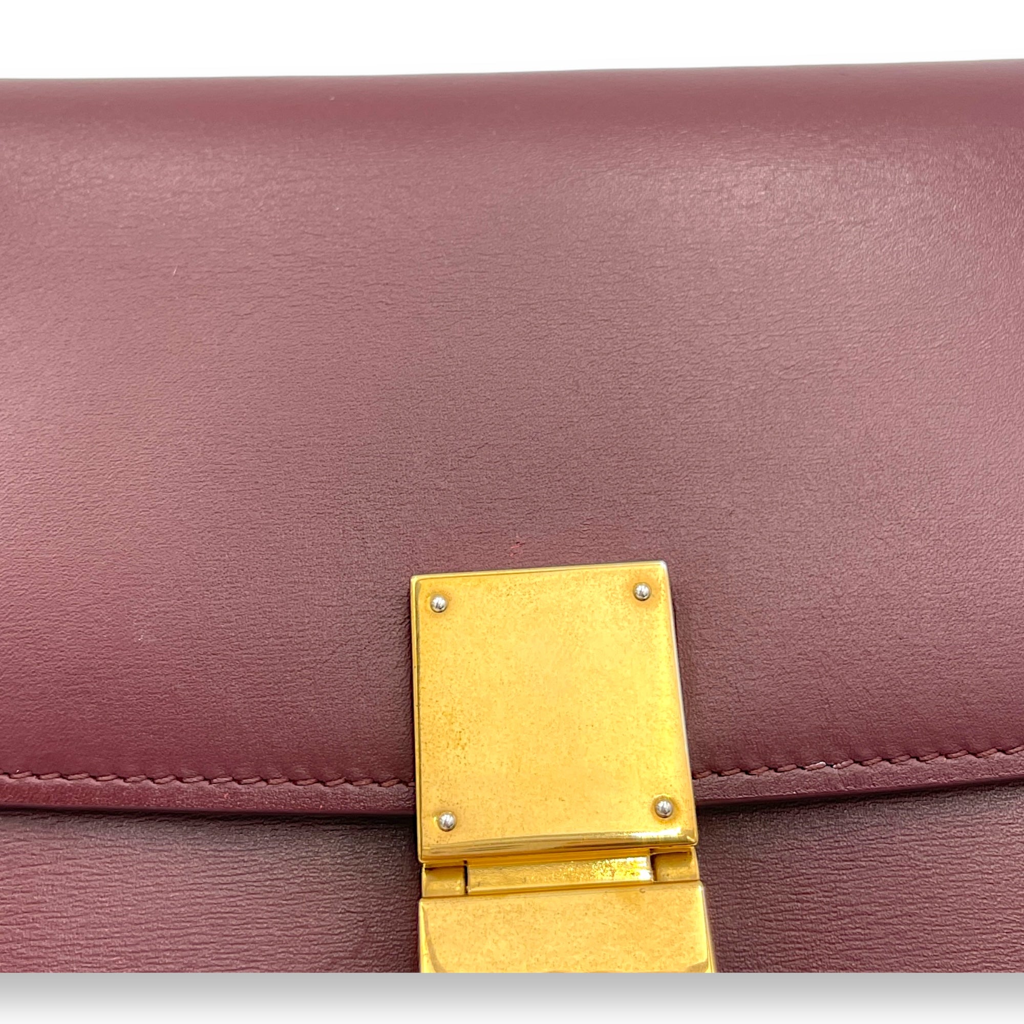 Box Medium Maroon Shoulder Bag in Calfskin, Gold hardware - Image 8