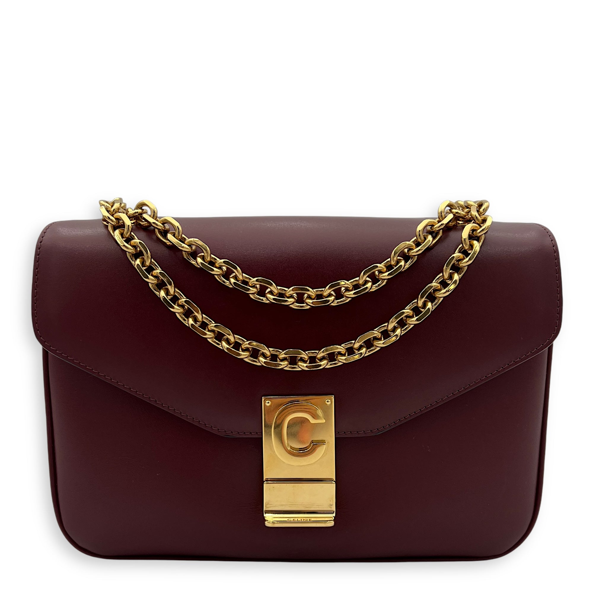 C Red Shoulder Bag in Calfskin, Gold hardware