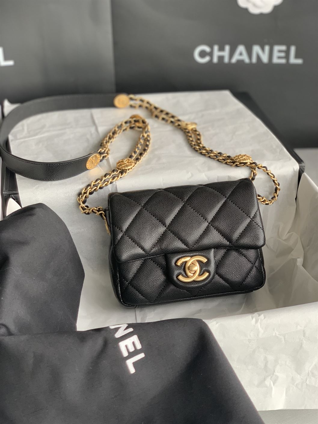 Chanel Mini Flap Bag Black Shiny Calfskin - Image 4