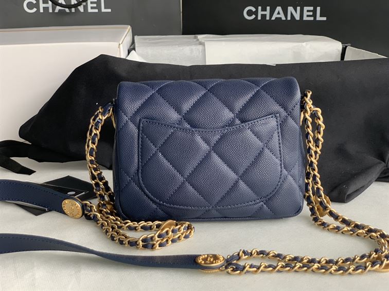 Chanel Mini Flap Bag Navy Blue Shiny Calfskin - Image 11